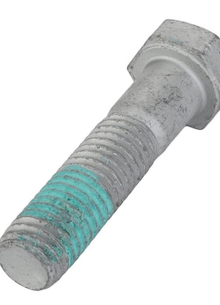 A single AGCO Hexagonal Head Bolt - Acx2837370 with a partially painted blue thread, showing signs of wear and corrosion, hints at its lack of relevant information.