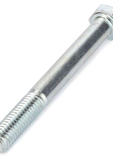 A detailed close-up image of the AGCO HEXAGONAL HEAD BOLT - AG557471, showcasing its finely threaded end and precise hexagonal head.