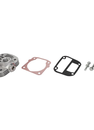 Product: AGCO | Kit, Cyl. Head - Acp0435580, including a metallic cylinder head, two gaskets, and four screws arranged on a white background.