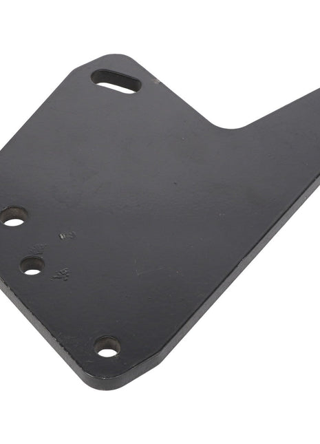 The AGCO | BRACKET - AL10386985, a black metal mounting bracket with multiple holes and slots for attachment by the renowned brand AGCO.