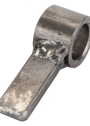 The AGCO | SUPPORT - D28281432 features a unique design with a flat, rectangular extension at one end and a cylindrical hole at the other. This current product description highlights its distinctive construction by AGCO.