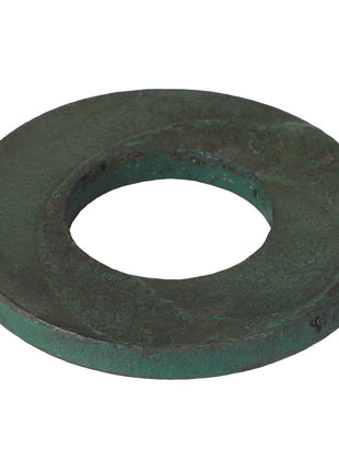 A round, green metal washer with a large central hole, identified as AGCO WASHER - K968, placed on a white background. Currently, there is no available product description information.