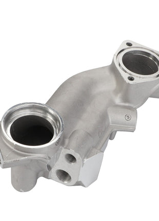 The AGCO | Coolant Manifold - Acp0583780 is a metal automotive component with cylindrical openings and bolt holes, designed for seamless integration into a vehicle's engine or exhaust system.