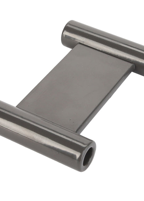 The AGCO | Spacer - Fel14125409, by AGCO, is a small metal hardware piece featuring a flat rectangular center and cylindrical ends on either side, perfectly designed for precise applications.