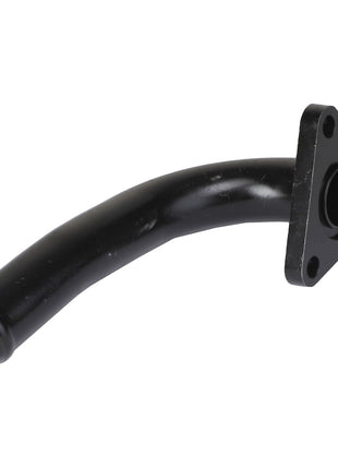 Introducing the AGCO Suction Pipe - ACP0374510: a black, curved metal pipe featuring a triangular flange and screw holes at one end. For ordering or inquiries, please contact our support team.