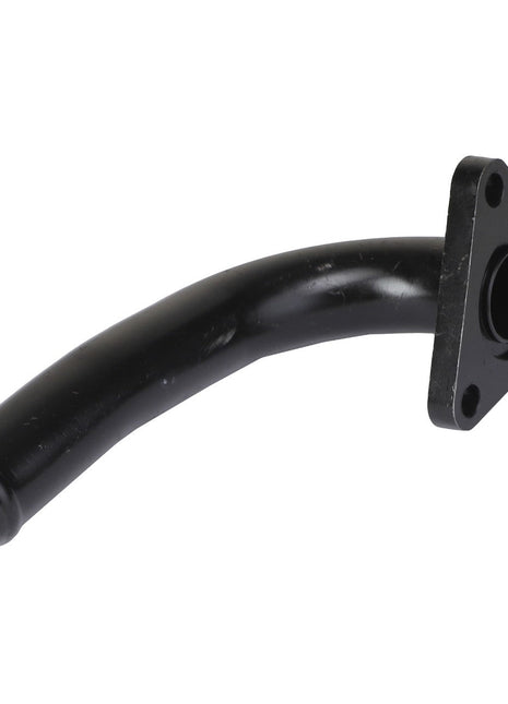 Introducing the AGCO Suction Pipe - ACP0374510: a black, curved metal pipe featuring a triangular flange and screw holes at one end. For ordering or inquiries, please contact our support team.