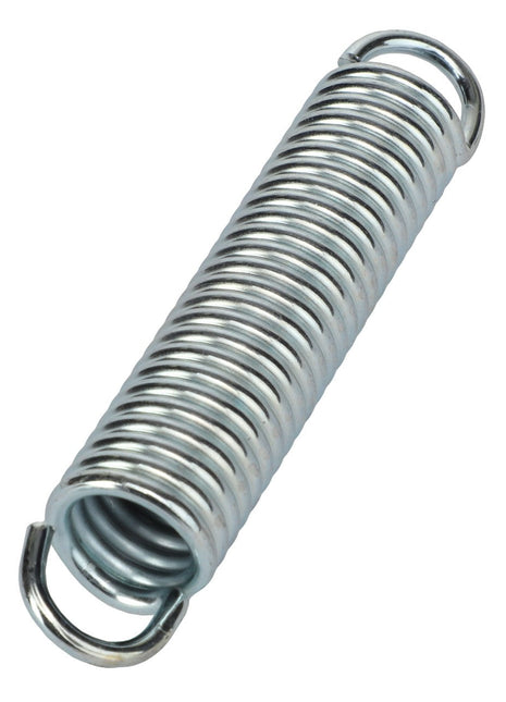 Close-up of a coiled metal spring with circular looped ends, designed for tension-based applications. For ordering or contact support, please refer to the product details for AGCO | SPRING - ACP0410740 by AGCO.