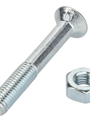 Displayed is the AGCO | Round Head Square Neck Carriage Bolt - Acw1066830, alongside a hexagonal nut, set against a white background. No current product description information is available.