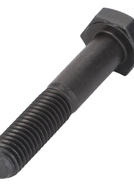 A close-up of the AGCO HEXAGONAL HEAD BOLT - F743300020540, a black metal hex bolt with threading on the lower part of the shank. No additional product description information is available at this time.