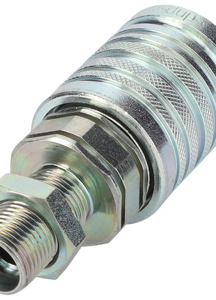 Introducing the AGCO Quick Coupler - Acw8789030, a robust metallic hydraulic quick-connect fitting with a threaded end. This coupler is designed by AGCO to ensure secure and efficient connections in hydraulic systems.