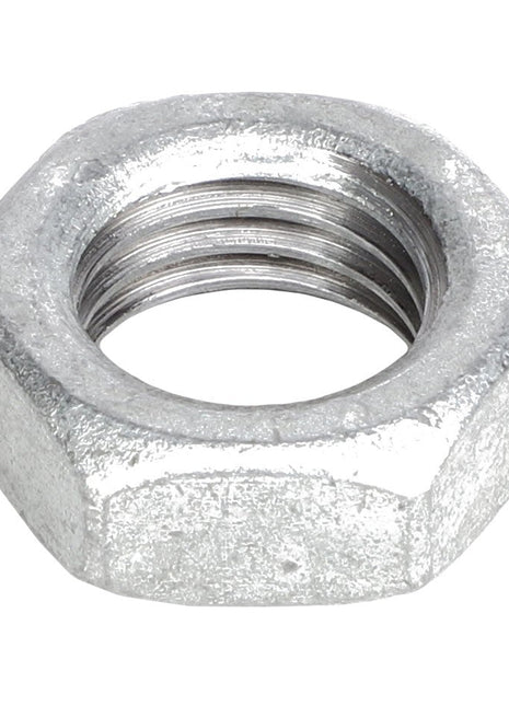 A close-up view of the AGCO HEX NUT - AG515210, showcasing its threaded interior by renowned brand AGCO.