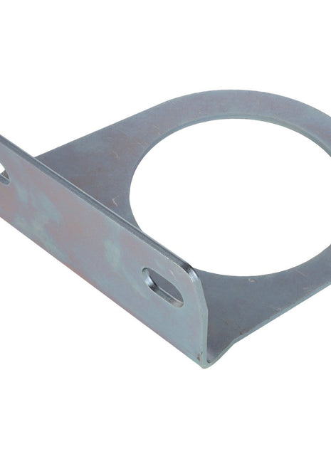 The AGCO | Shield Bracket - Acw3591020, branded by AGCO, features a versatile design with two holes on one side and a circular cutout on the other for flexible installation options.