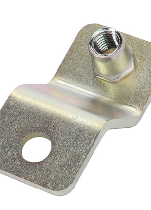 The AGCO | Bracket - Acw1135360 is a metal bracket that includes a threaded nut and a circular mounting hole. No current product description information is available.