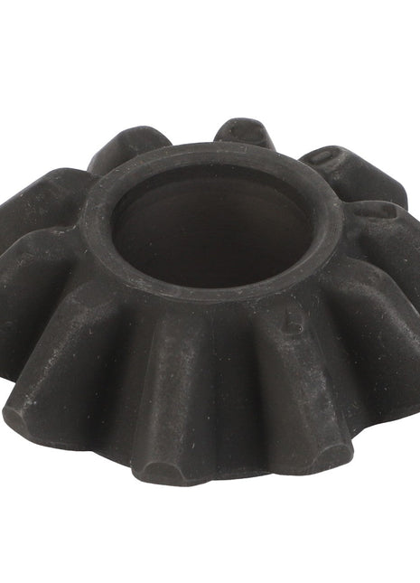 The AGCO Differential Pinion - F260310020230 is a black, gear-like rubber component with a central hole and multiple protruding fins designed to enhance machinery performance.