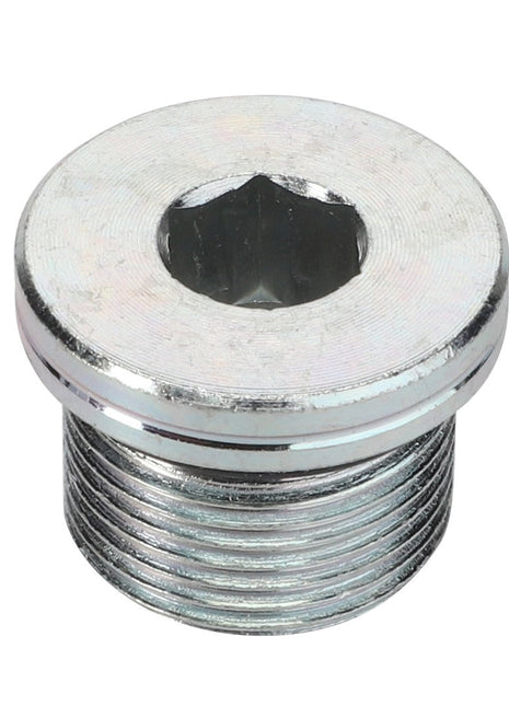 The AGCO | Port Plug - Acw2095900 by AGCO is a durable metal hex socket pipe plug featuring threading on the lower half and a flat, circular top, expertly designed for sealing pipe ends or fittings.