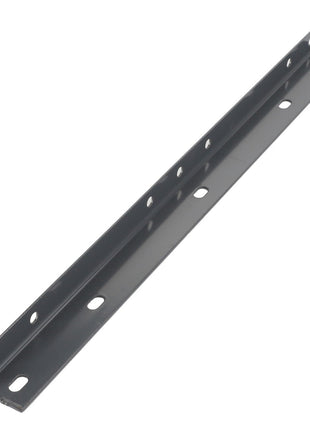 The AGCO | ANGLEPIECE - D26733607 is a metallic L-shaped angle iron featuring multiple holes along its length, designed for support in construction and fabrication projects by AGCO.