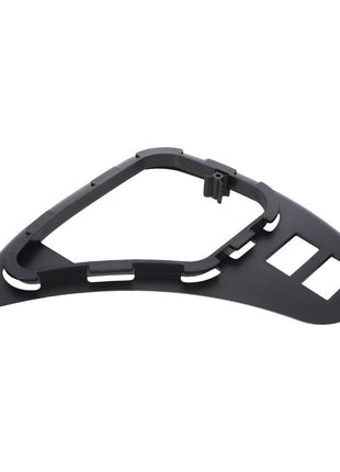 The AGCO Frame - Acp0319380 is a black plastic dashboard trim piece featuring two rectangular cutouts and a semi-oval opening. Currently, there is no product description available for similar items.