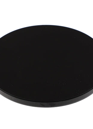 A sleek, black AGCO Cap - Acp0557640 with a smooth surface lies against a stark white background, presenting a striking contrast.