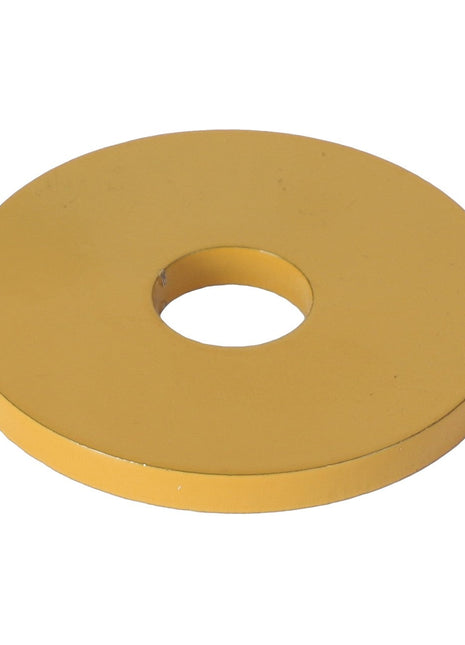 The AGCO flat washer (model AG109445) is a crucial component in various mechanical applications, featuring a round, gold-colored metal design with a central hole.