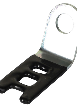 The AGCO Ladder Clip - CH4P-8134 is a metal bracket with a black coating, designed with two rectangular slots and a circular hole at one end. No current product description information is available.