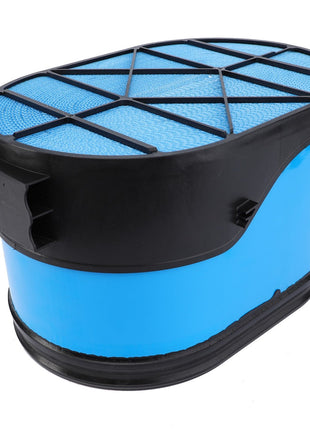 The AGCO | Engine Air Filter Cartridge - Acw0456300, featuring a blue and black oval-shaped design with a durable plastic casing, ensures engine protection and high filtration efficiency.