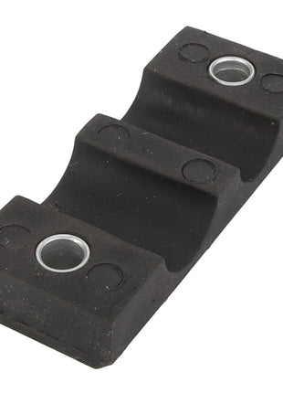 The AGCO | Bridle - Acw0201330, crafted by AGCO, is a black rubber cable clamp that features two metal-lined screw holes, meticulously designed to secure and organize cables. No current product description available.