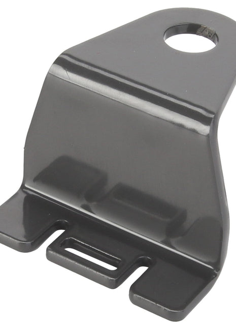 The AGCO Bracket - Acx2407140 is a black metal bracket designed for mounting purposes, featuring a hole at the top and two slots at the bottom.