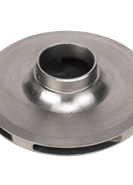 The AGCO | IMPELLER - AG051596 is a metallic disc-shaped object with a central hole and radial slots, designed as a mechanical component or part of a machine. For any questions relating to its function or suitability, please contact our support team for assistance.