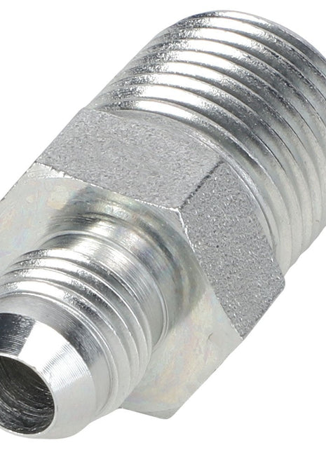 Close-up image of an AGCO adaptor fitting, product number AG132579, featuring a male pipe thread on one end and a flared connector on the other end.