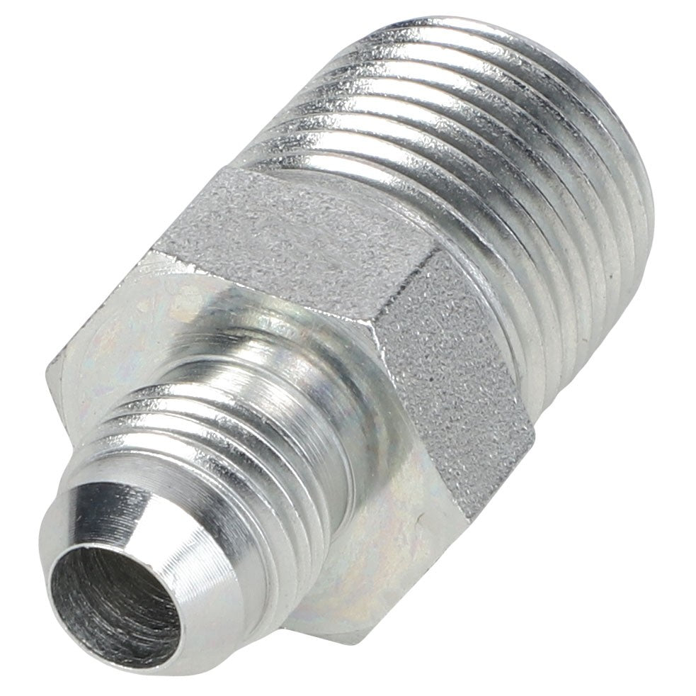Close-up image of an AGCO adaptor fitting, product number AG132579, featuring a male pipe thread on one end and a flared connector on the other end.