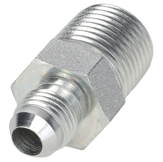 Close-up image of an AGCO adaptor fitting, product number AG132579, featuring a male pipe thread on one end and a flared connector on the other end.