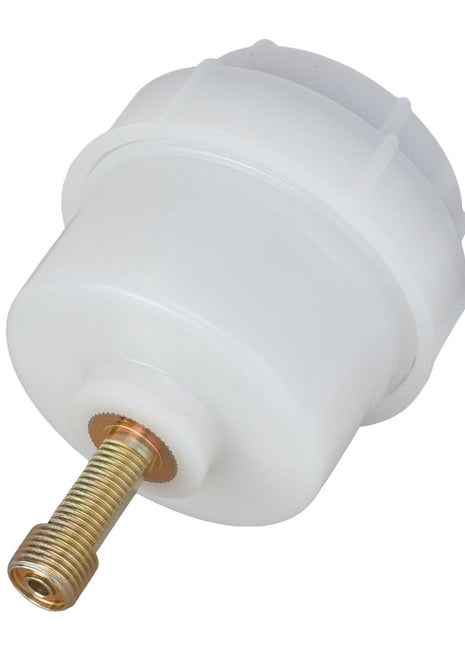 The AGCO | Brake Reservoir - 112735W91 is a white cylindrical mechanical component with a threaded metal shaft extending from one end. No current product description available.