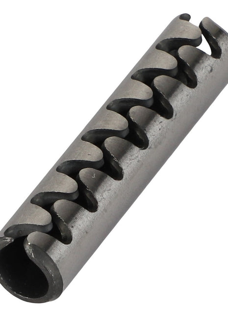 The AGCO | PIN - AG715337 is a cylindrical metal component featuring a wavy cutout pattern running along its length. Currently, no additional product description information is available.