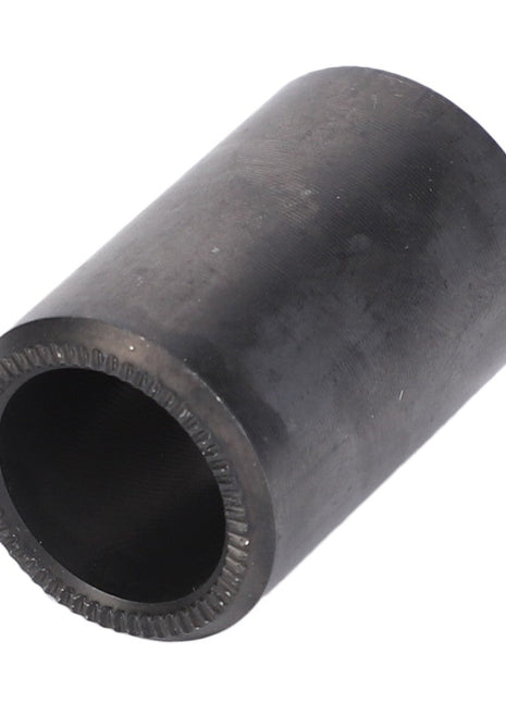 The AGCO | SLEEVE BUSHING - V30791600, a cylindrical black metal sleeve with a hollow center and smooth outer surface, is shown against a white background. Product description information is currently unavailable.