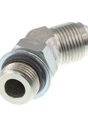AGCO | ELBOW FITTING - AG553891: A metal angled pipe fitting featuring threaded ends and a hexagonal central section. No current product description information is available.