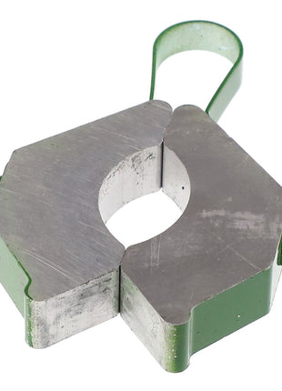 No current product description available for the AGCO Cylinder Stop - Acp0120530, featuring a green and silver metal hexagonal clamp with a circular opening and a flexible handle.