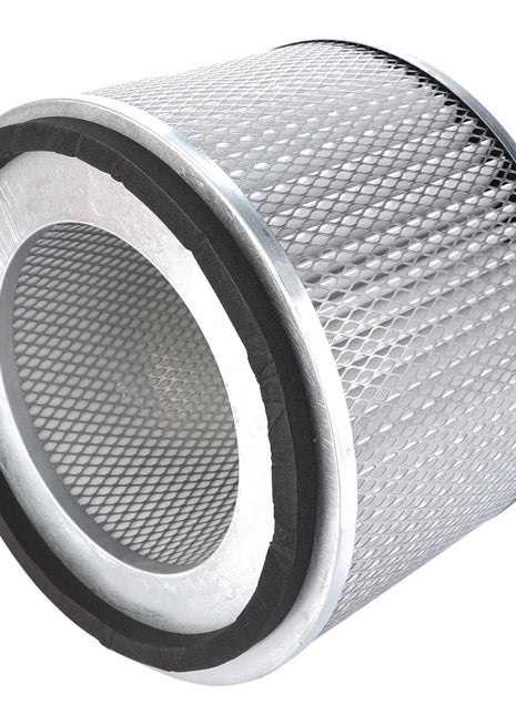 The AGCO Cab Filter, Carbon - AG519413K features a cylindrical design with a robust metal mesh exterior and rubber sealant around the edges, engineered for contaminant prevention in compliance with European standard EN 15695.