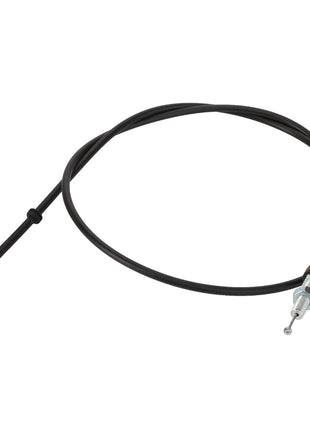 The AGCO CONTROL CABLE - AL521087 is a black throttle cable with metal ends, designed for mechanical control and coiled in a loose loop.