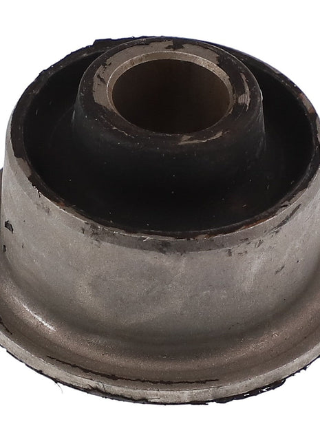 A worn AGCO | SLEEVE BUSHING - V30543800 cylindrical metal and rubber mechanical bushing with a central hole, used for reducing friction and wear between parts. No current product description information is available from the brand AGCO.