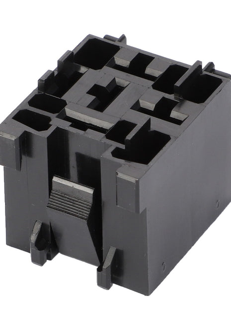 The AGCO CASING - D45010068 by AGCO is a black plastic electrical terminal block featuring multiple connection points and a clip mechanism. Product description information is currently unavailable.