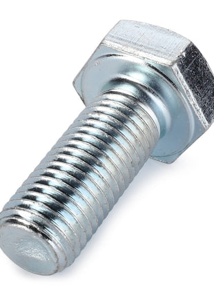 A close-up image of the AGCO | Screw - La15970721 metallic hex bolt with a threaded shaft, showcasing fine details and precision. No current product description available.