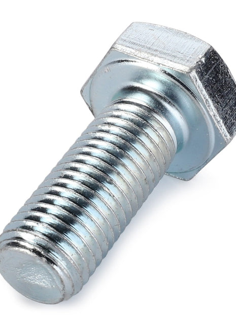 A close-up image of the AGCO | Screw - La15970721 metallic hex bolt with a threaded shaft, showcasing fine details and precision. No current product description available.