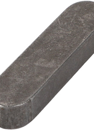 The AGCO Key - La10622010 is a rectangular, gray metal key with rounded ends, ideal for securing rotating elements on a shaft in mechanical applications.