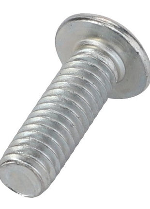 Close-up of the AGCO Button Head Screw - Acw1818250, a silver, threaded bolt with a flat, circular head, against a white background.