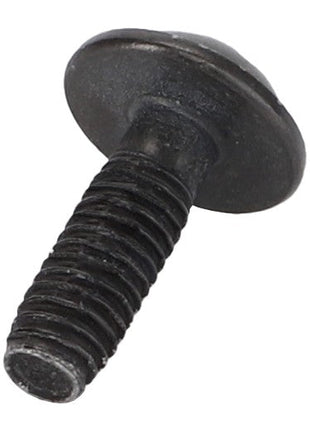 An AGCO Button Head Screw - Acw7455710 in black metal, featuring a round, flat head and threaded body, perfectly positioned on a pristine white background.