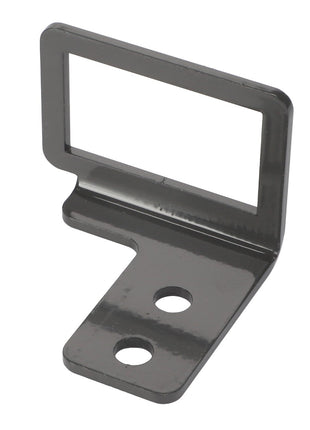 The AGCO | Connector Bracket - Acw2069890 is a metal L-shaped bracket featuring two mounting holes and a precisely cut rectangular opening.