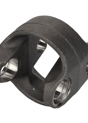 The AGCO Hub, Center Part - Acv0068720 is a meticulously crafted metal yoke featuring four circular openings and a square central cutout, manufactured with precision using CNC technology.