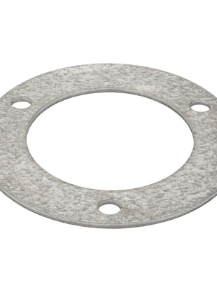 The AGCO Shim - La321944750 is a flat, circular metallic washer featuring three evenly spaced holes surrounding the central opening. No additional product description information is available for this item at present.