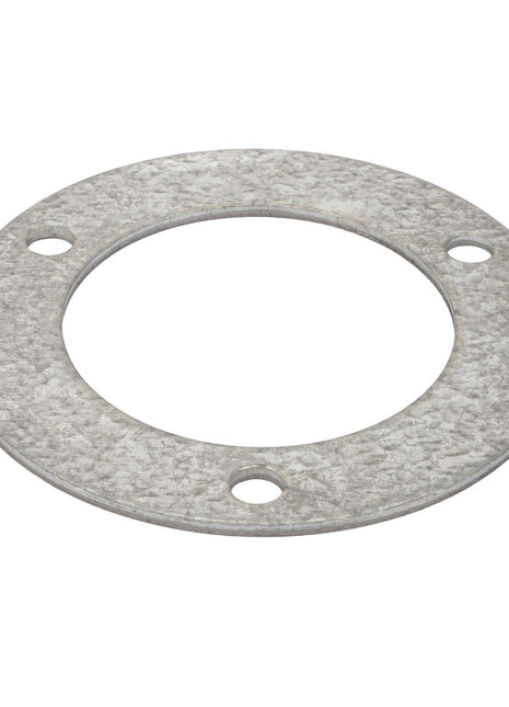 The AGCO Shim - La321944750 is a flat, circular metallic washer featuring three evenly spaced holes surrounding the central opening. No additional product description information is available for this item at present.