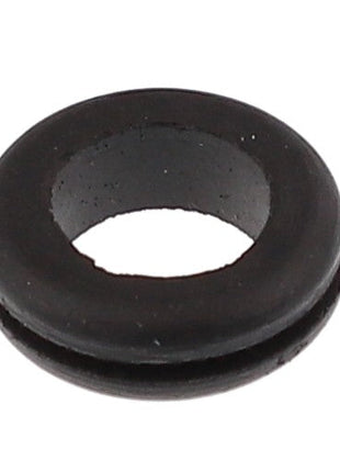 A black rubber O-ring with a round shape and a central hole is the AGCO product known as GROMMET - AG518038. However, no further product description information is available at this time.
